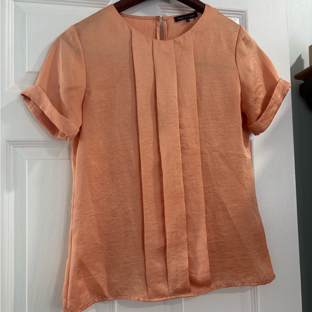 Violet & Claire Orange and Pink Pleated Blouse